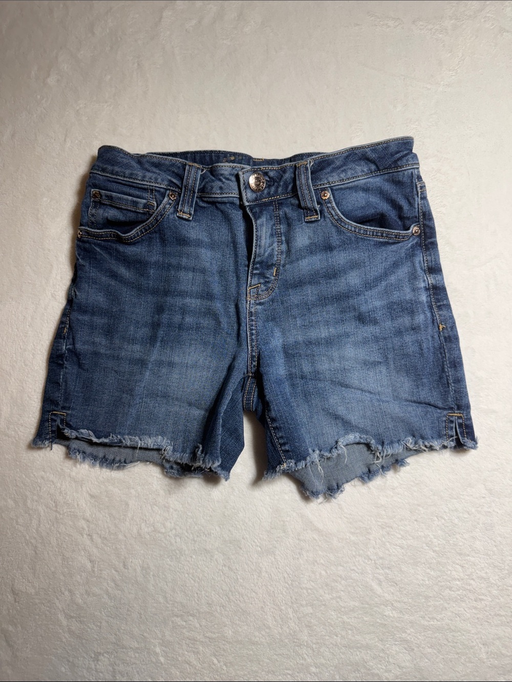 Seven7 Medium Blue Frayed-Hem Denim Shorts